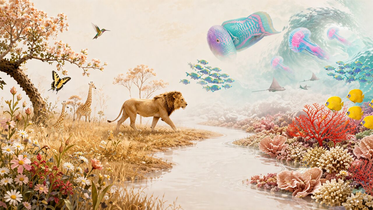 Ferragamo — AI rendering, lion and reef